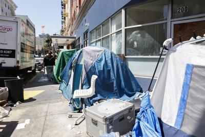 Homeless encampment at Eddy and Taylor streets