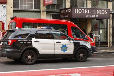 San Francisco Police and Fire respond to a call at the Hotel Union at 811 Geary Street